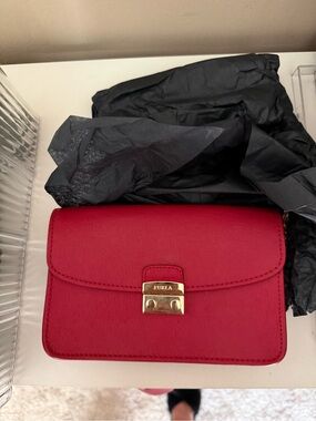 Furla Red Leather Crossbody with Gold Lock